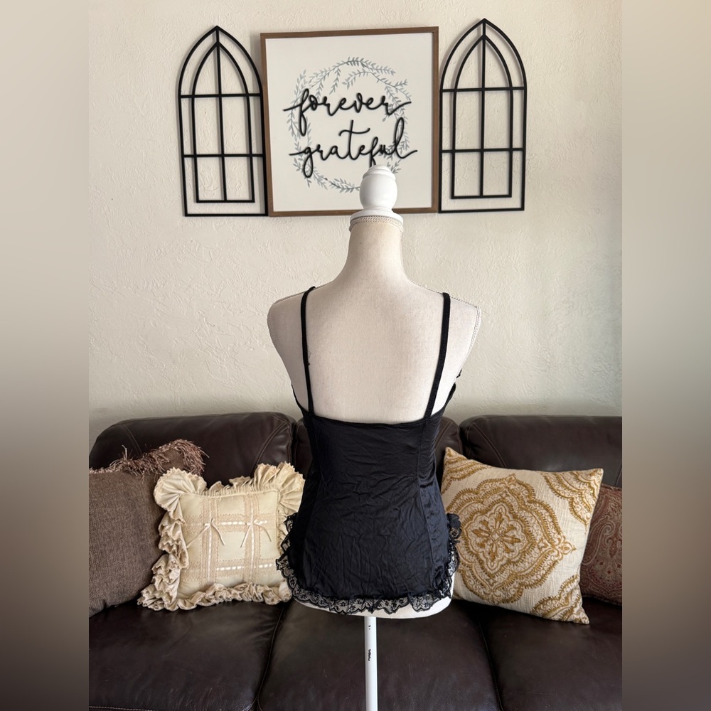 Vintage Nan Flower Floral Black Lace & Red Ribbon Camisole Top Size M - Picture 8 of 11